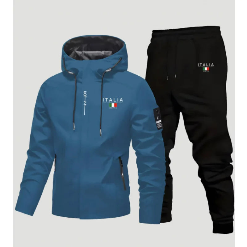 Men's casual outdoor sport set - printed hooded jacket and pants, regular fit, suitable for autumn and winter wear